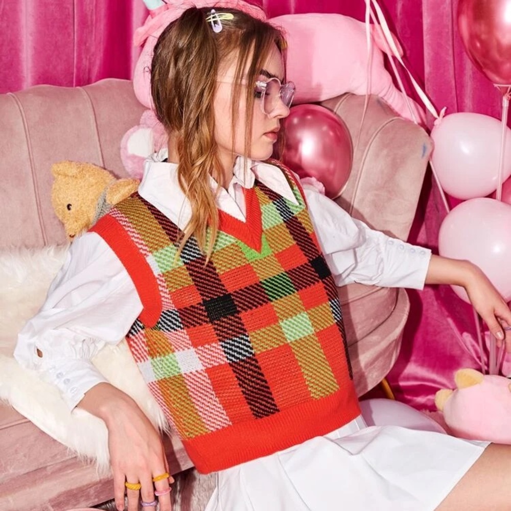 Cute Orange and Green Plaid Vest